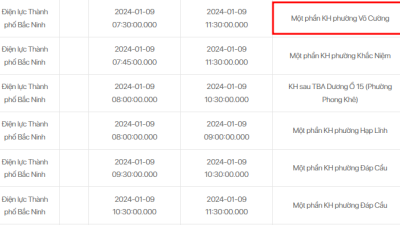 1월 9일 박닌 정전 일정 (보끄엉 포함)